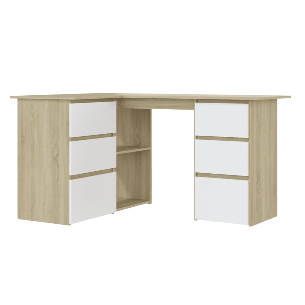 

vidaXL Corner Desk White and Sonoma Oak 57.1"x39.4"x29.9" Engineered Wood