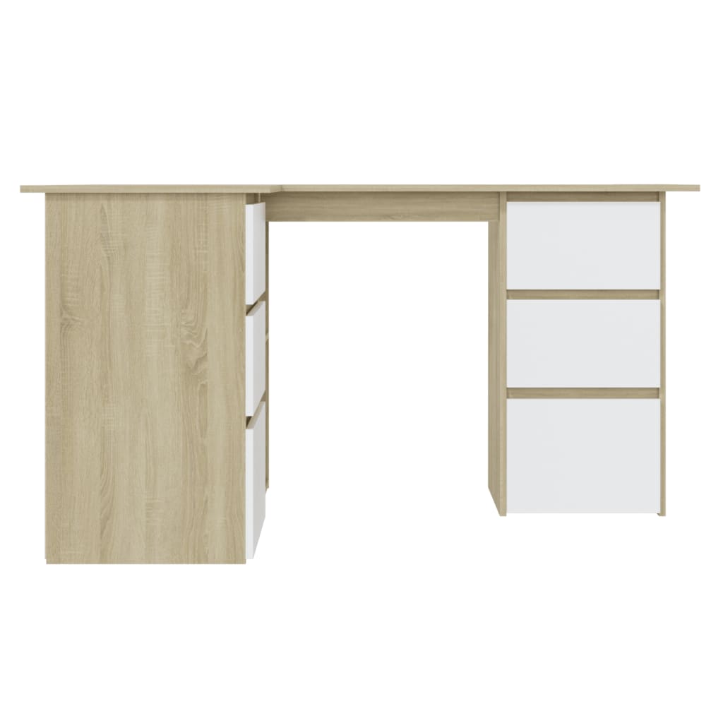 

vidaXL Hoekbureau 145x100x76 cm spaanplaat wit en sonoma eikenkleurig