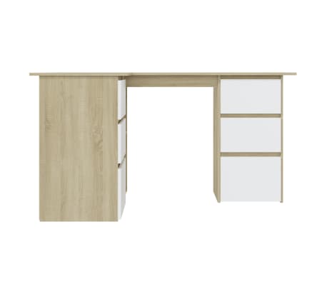 vidaXL Hoekbureau 145x100x76cm bewerkt hout wit en sonoma eikenkleurig