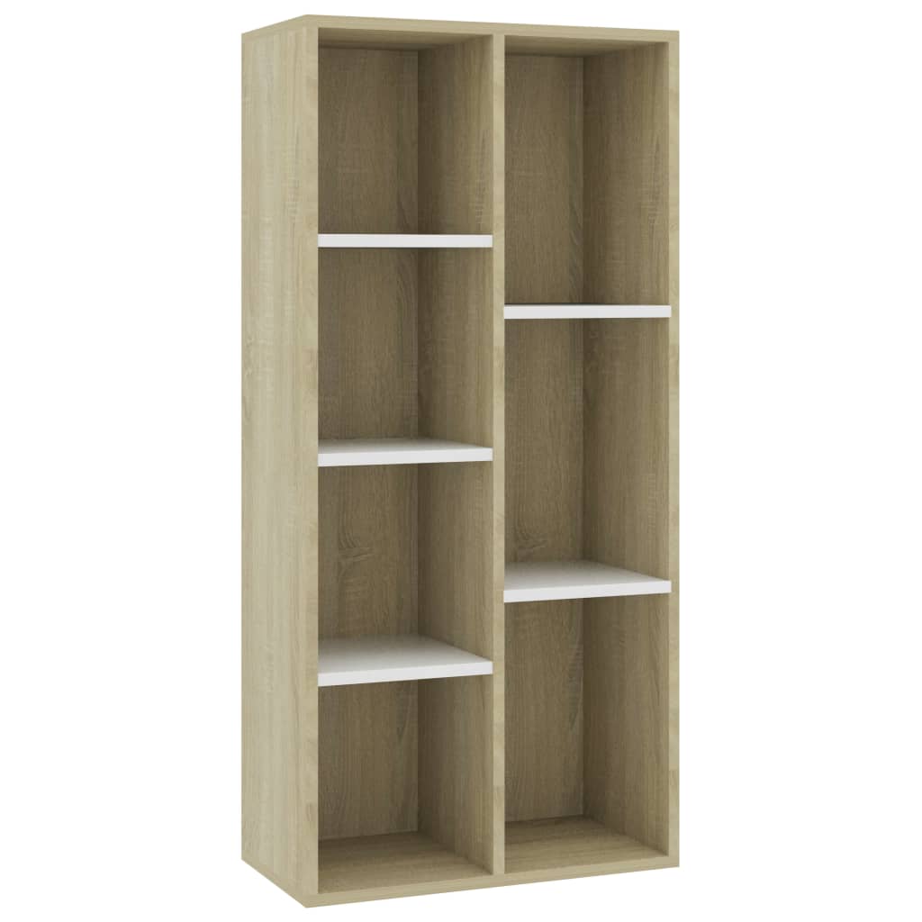 

vidaXL Book Cabinet White and Sonoma Oak 19.7"x9.8"x41.7" Engineered Wood