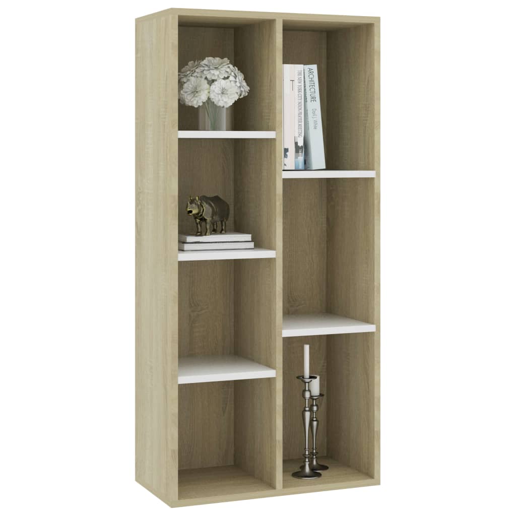vidaXL Book Cabinet White and Sonoma Oak 50x25x106 cm Engineered Wood