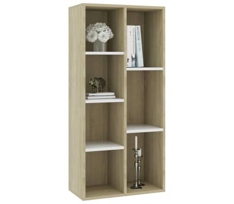 vidaXL Book Cabinet White and Sonoma Oak 19.7"x9.8"x41.7" Engineered Wood