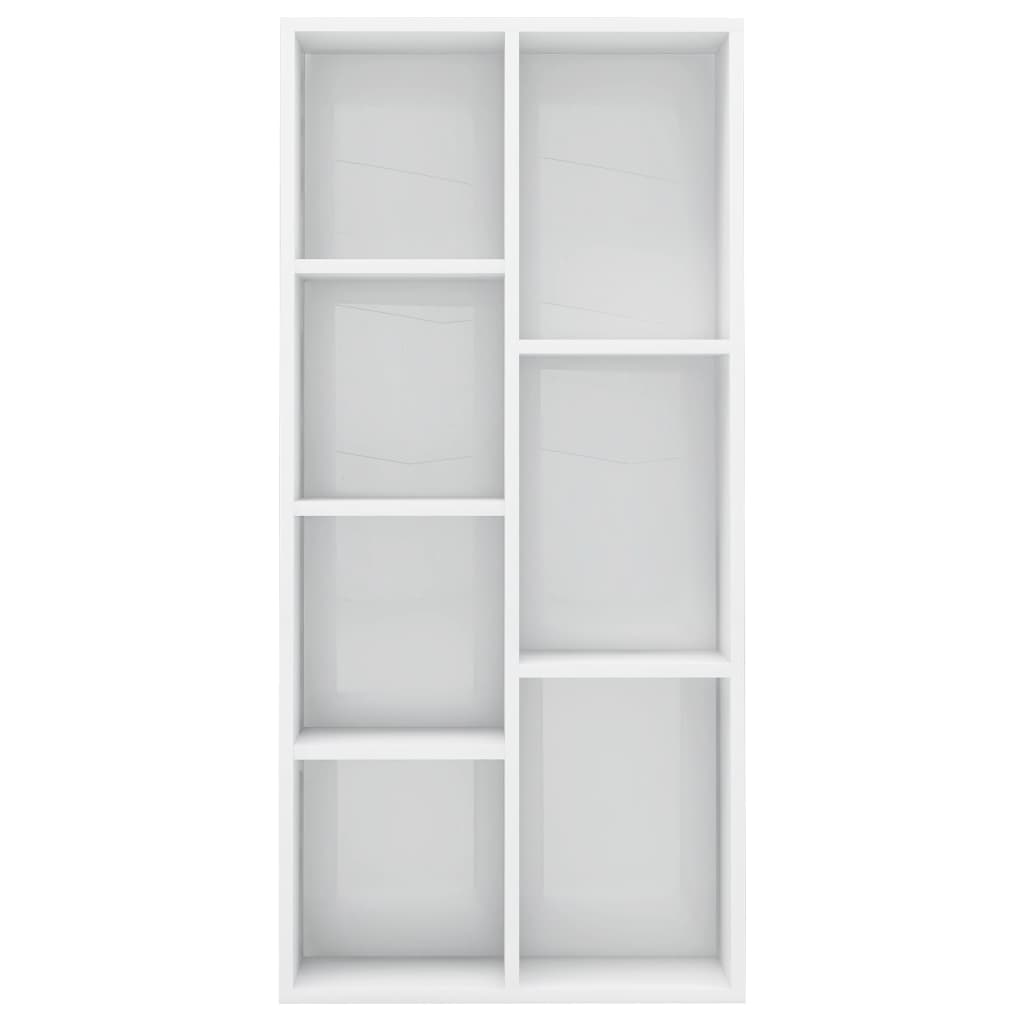 Magasfényű fehér szerelt fa könyvszekrény 50 x 25 x 106 cm 