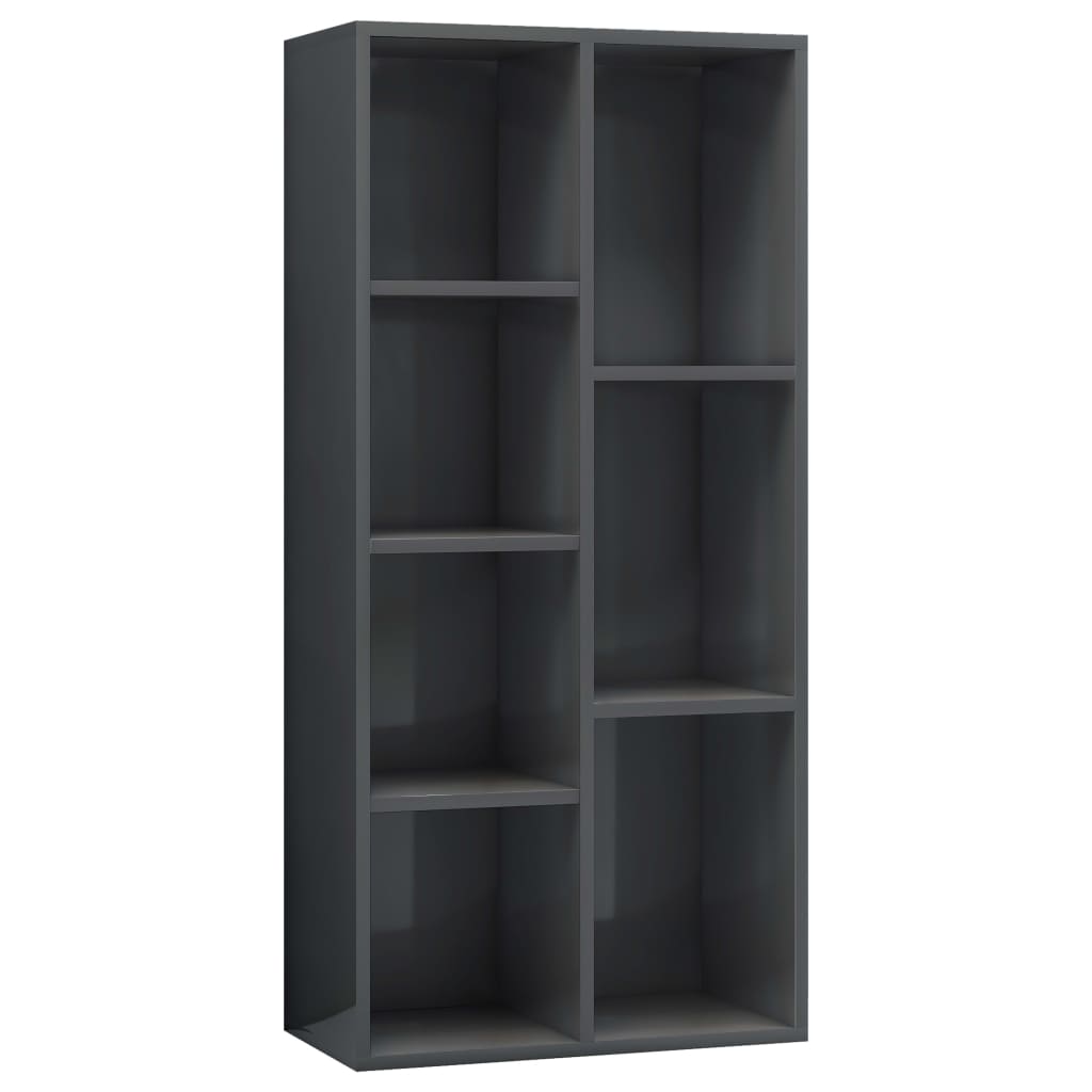 

vidaXL Book Cabinet High Gloss Gray 19.7"x9.8"x41.7" Engineered Wood