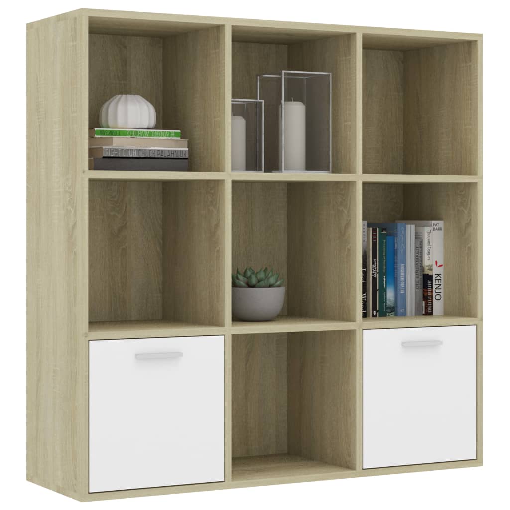 

vidaXL Boekenkast 98x30x98 cm spaanplaat wit en sonoma eikenkleurig