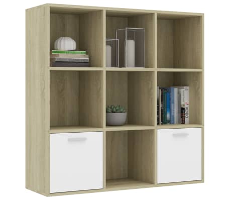 vidaXL Spintelė knygoms, baltos ir ąžuolo spalvos, 98x30x98cm, MDP