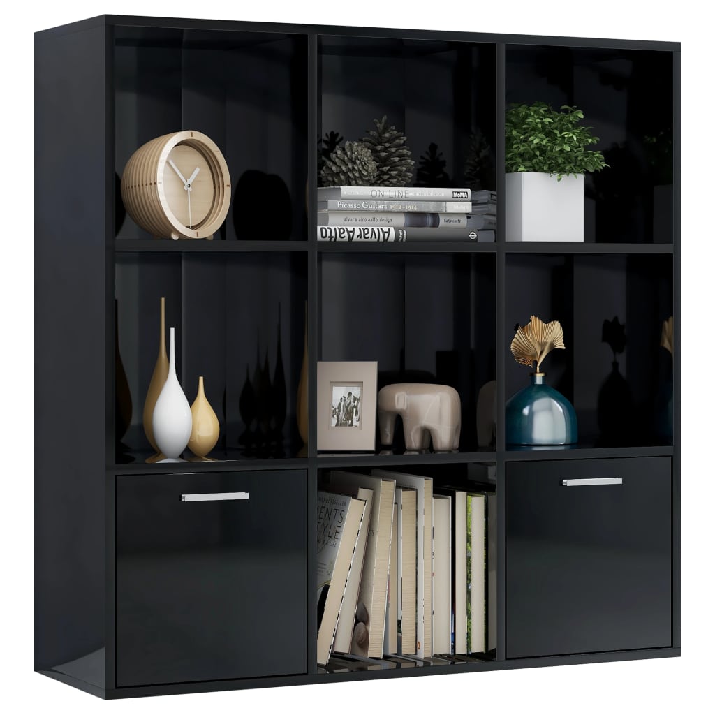 vidaXL Book Cabinet High Gloss Black 38.6"x11.8"x38.6" Engineered Wood