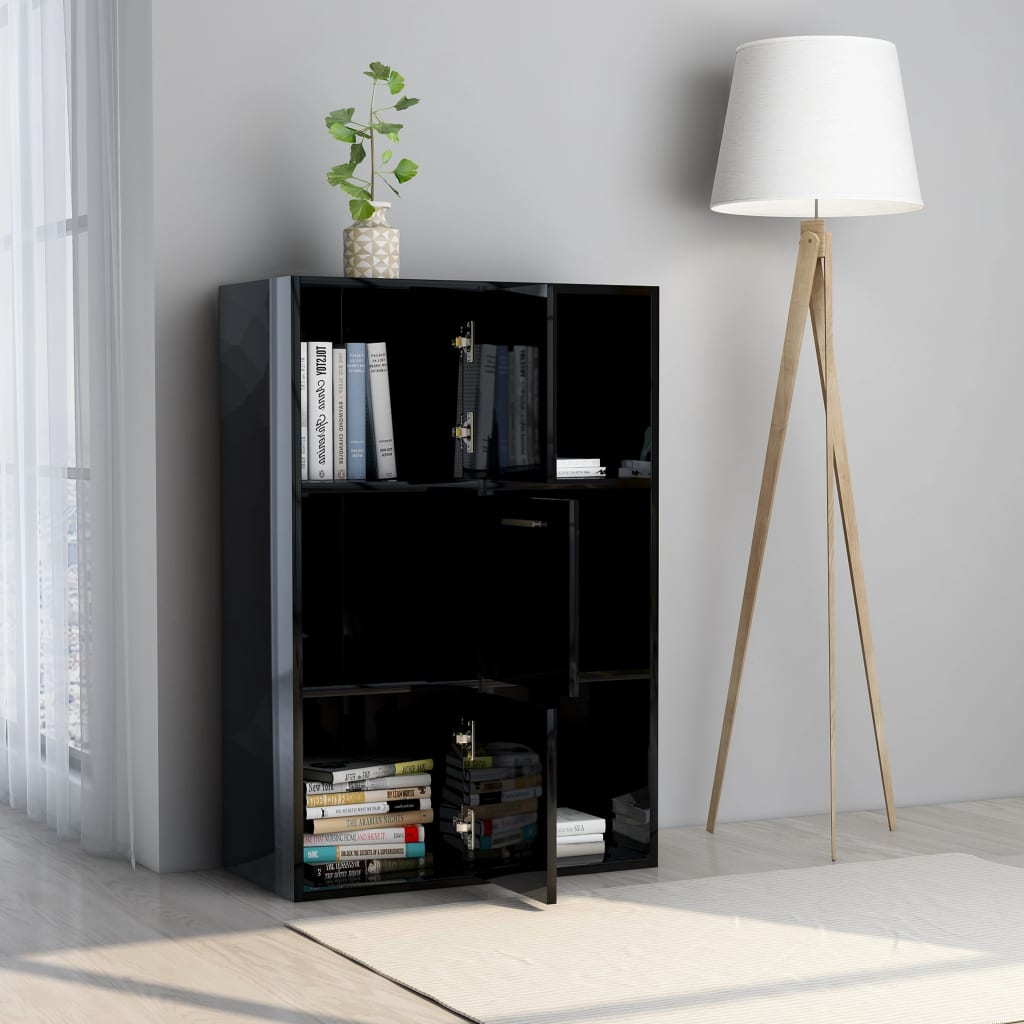 vidaXL Úložná skrinka, lesklá čierna 60x29,5x90 cm, kompozitné drevo