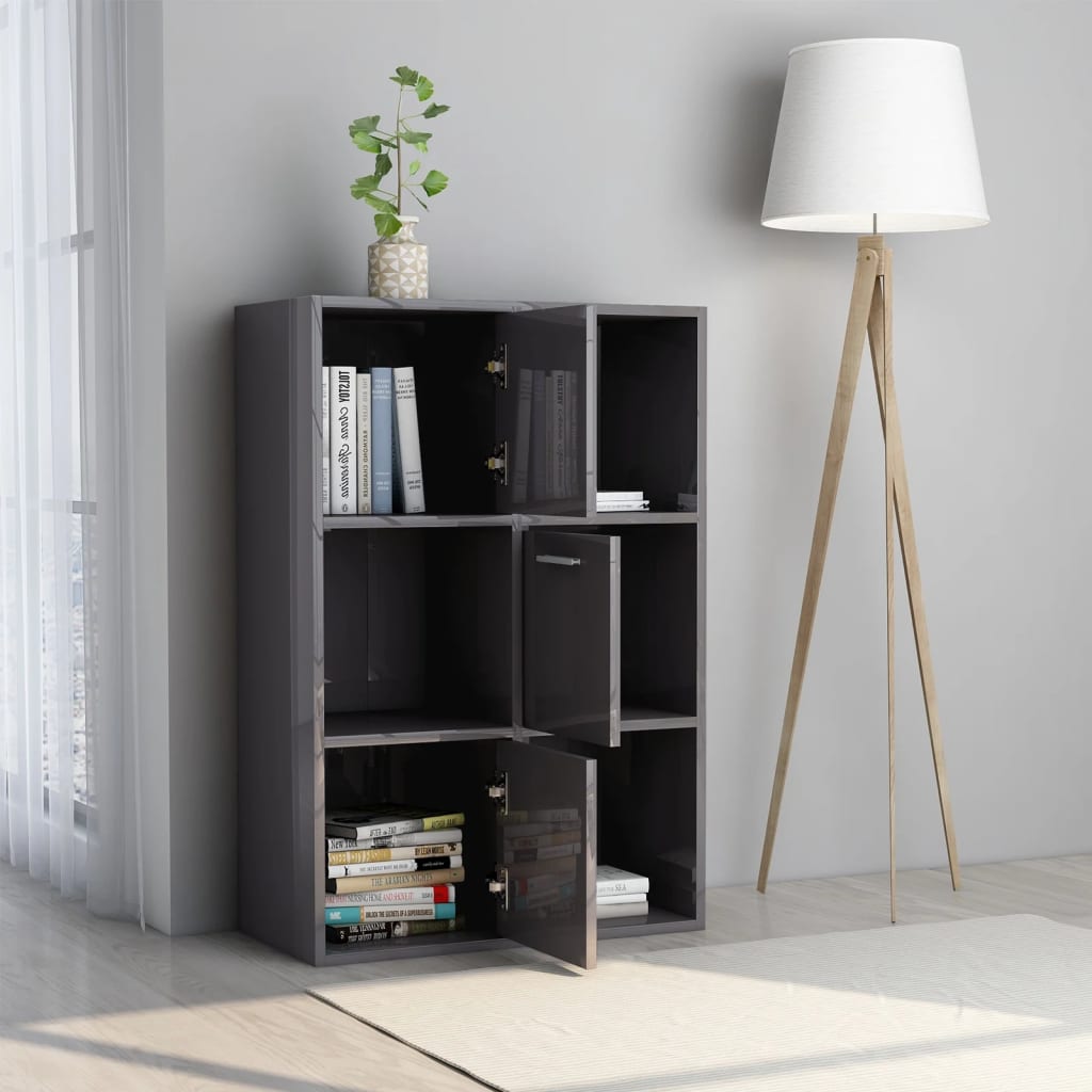 vidaXL Storage Cabinet High Gloss Grey 60x29.5x90 cm Engineered Wood