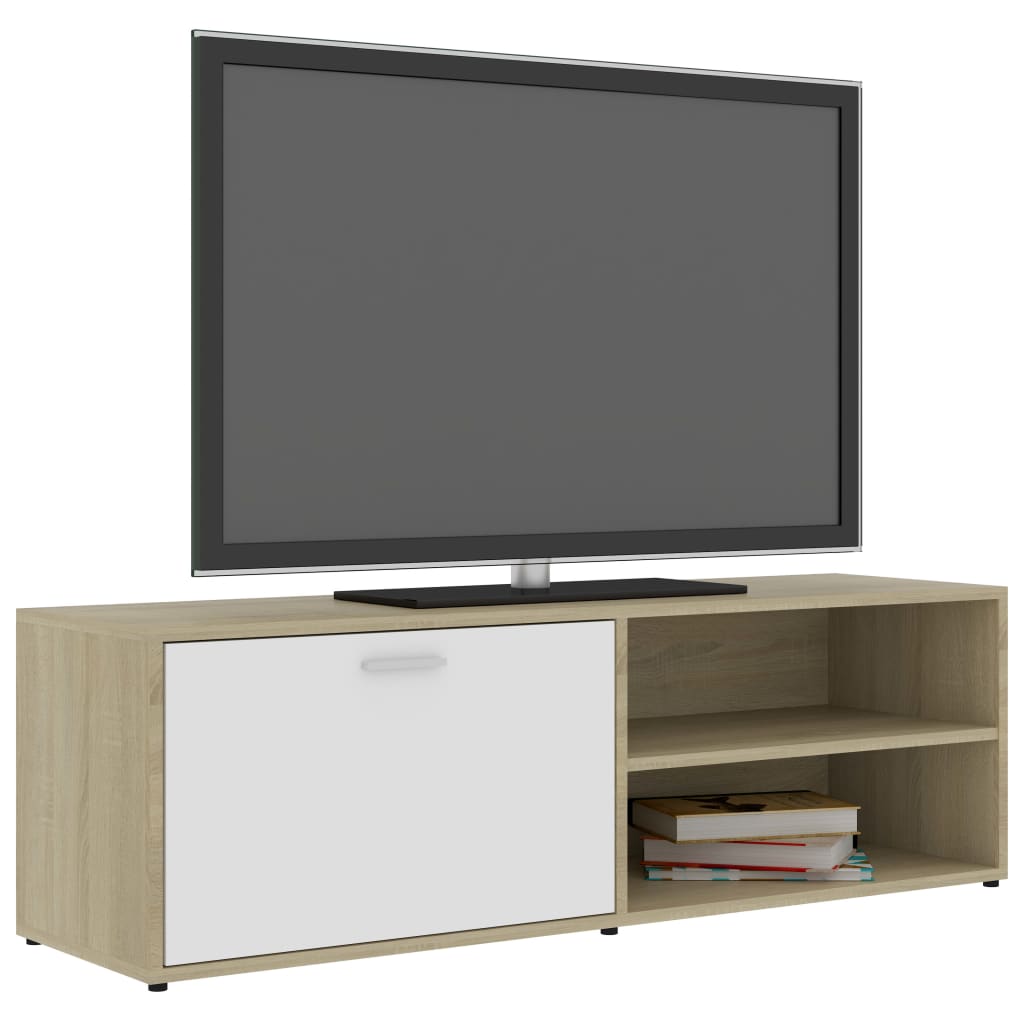 Meuble TV Blanc et chêne sonoma 120x34x37 cm Aggloméré | meublestv.fr 4