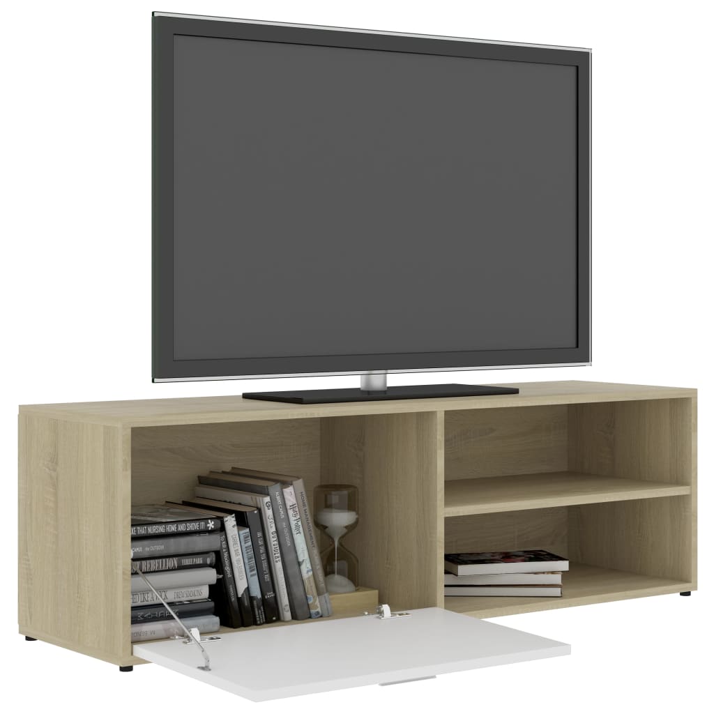 Meuble TV Blanc et chêne sonoma 120x34x37 cm Aggloméré | meublestv.fr 6