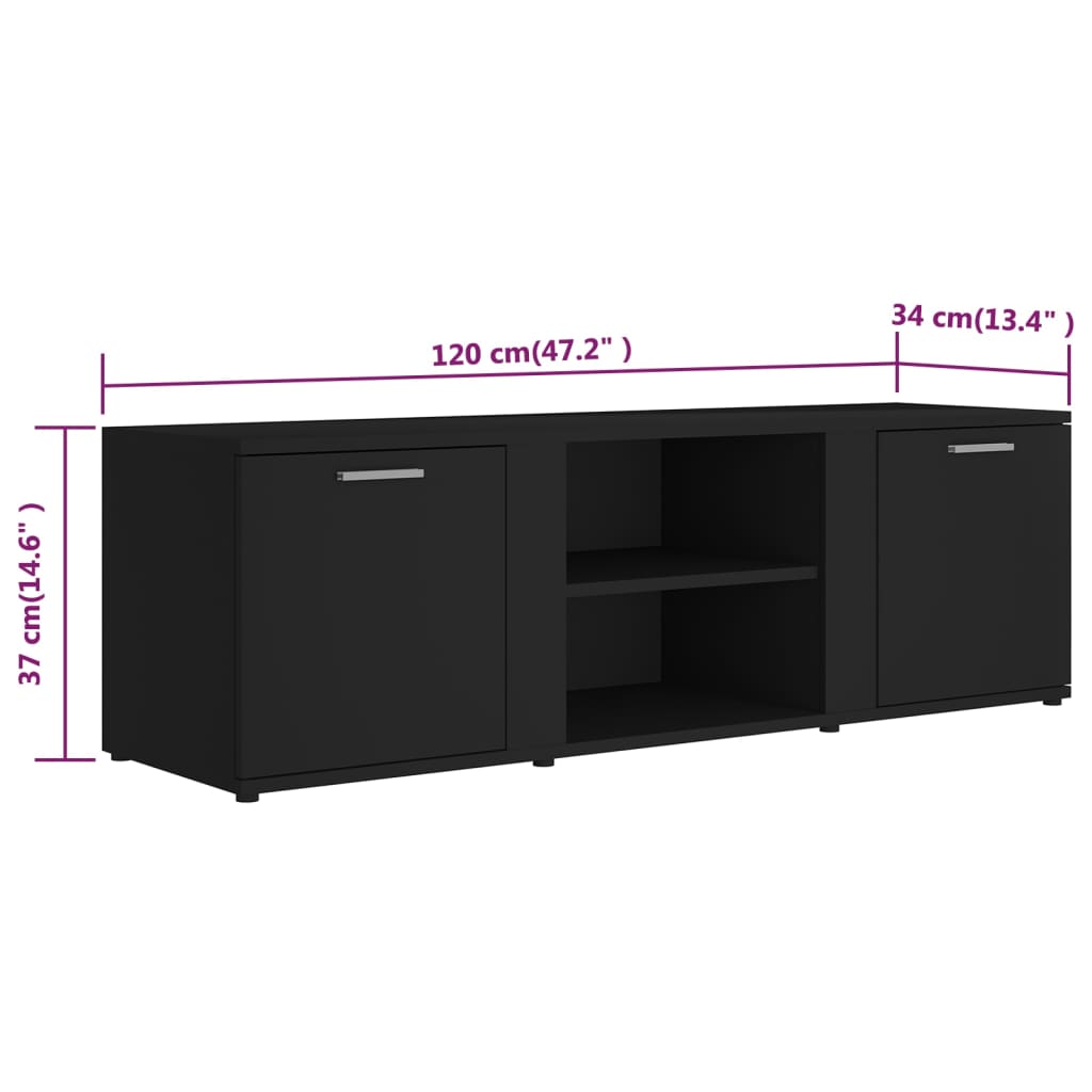 Fekete forgácslap TV-szekrény 120 x 34 x 37 cm 