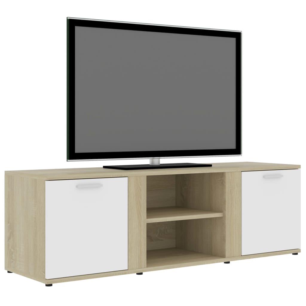 Meuble TV Blanc et chêne sonoma 120x34x37 cm Aggloméré | meublestv.fr 4