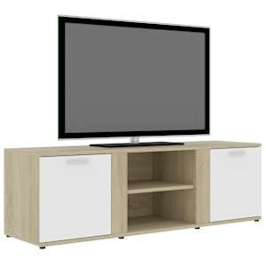 vidaXL TV-benk hvit og sonoma eik 120x34x37 cm konstruert tre