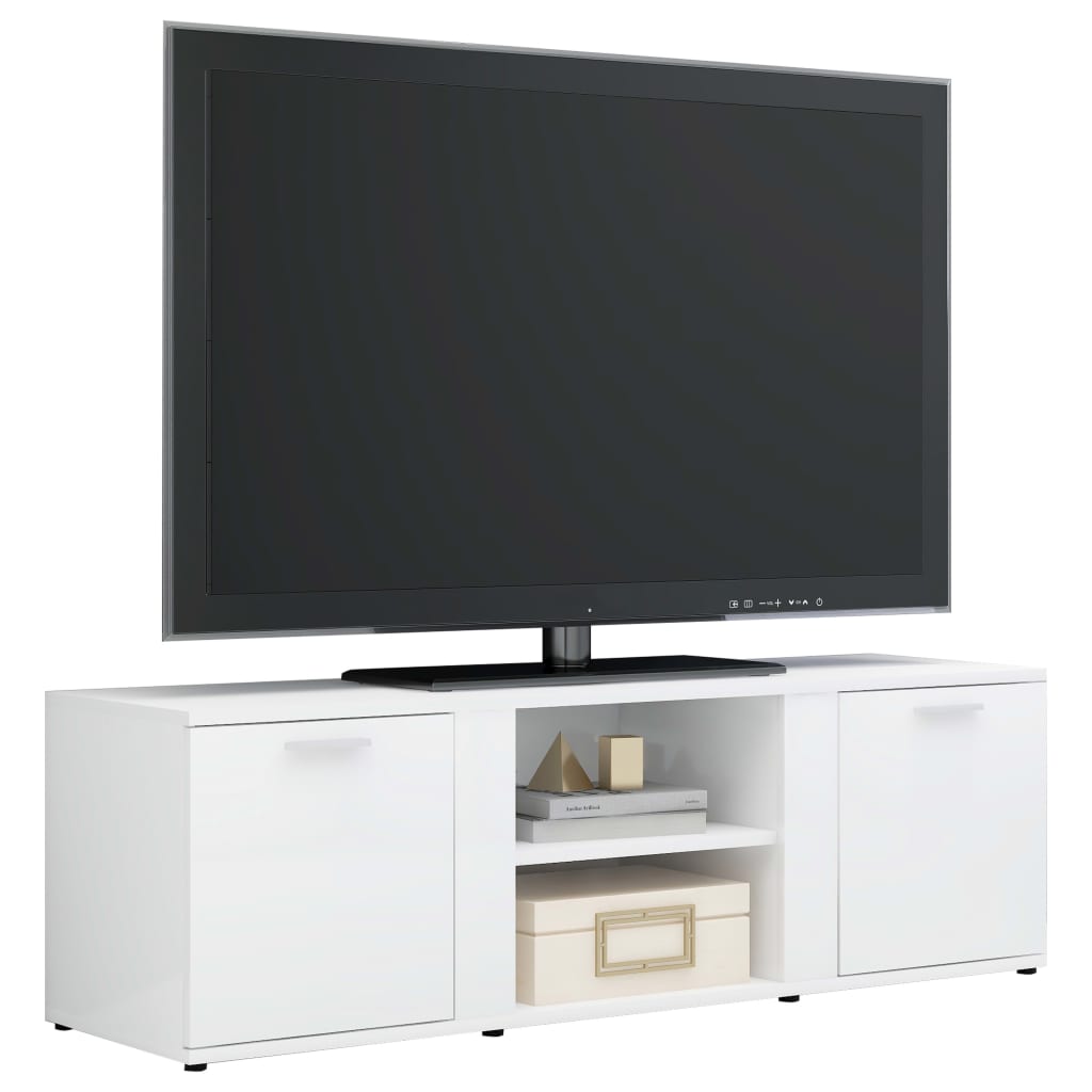 Magasfényű fehér forgácslap TV-szekrény 120 x 34 x 37 cm 