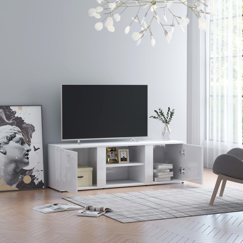 vidaXL Comodă TV, alb extralucios, 120 x 34 x 37 cm, PAL vidaXL