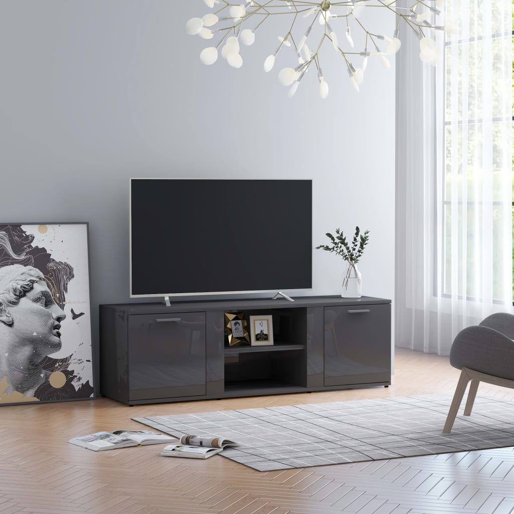Meuble TV Gris brillant 120x34x37 cm Aggloméré | meublestv.fr 5