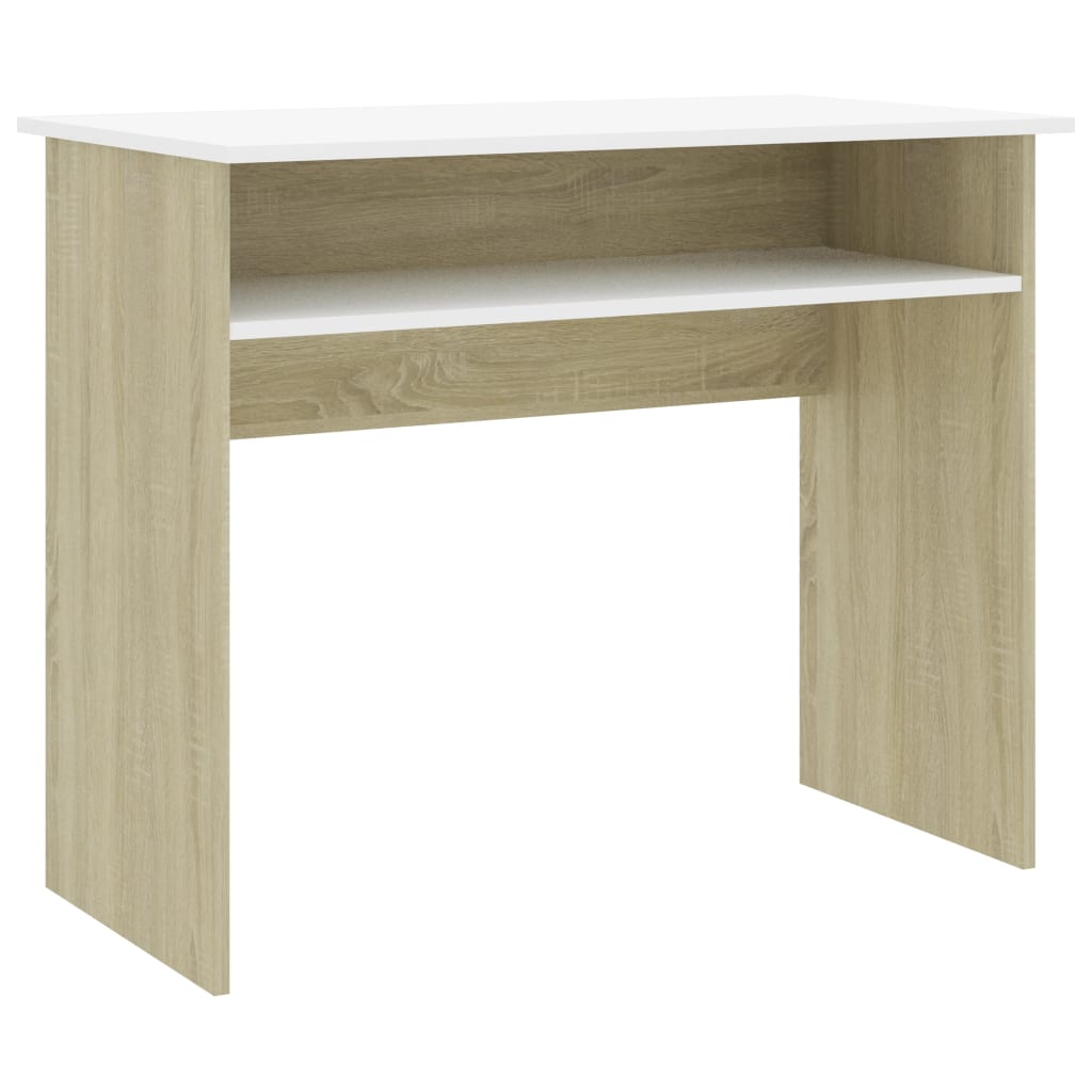 

vidaXL Desk White and Sonoma Oak 35.4"x19.7"x29.1" Engineered Wood