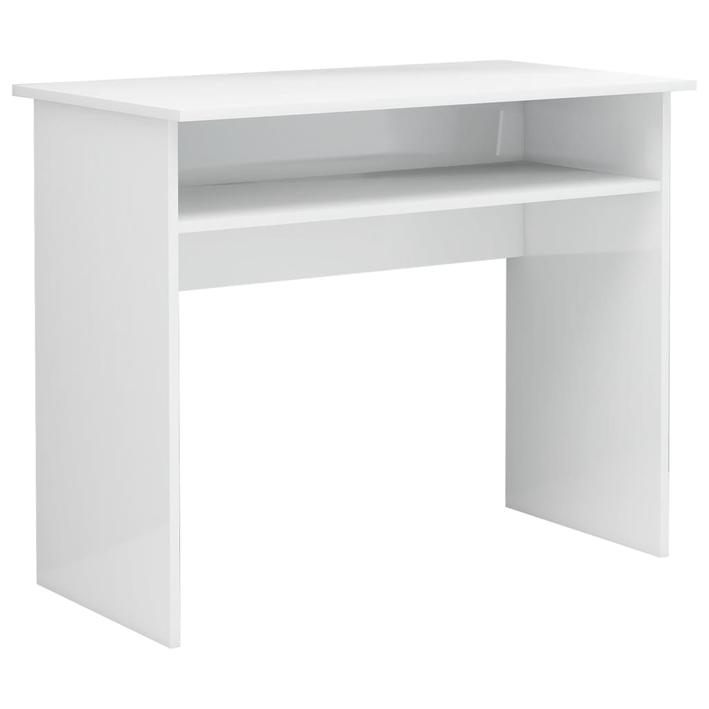 Magasfényű fehér szerelt fa íróasztal 90 x 50 x 74 cm 