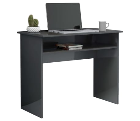 vidaXL Skrivebord høyglans grå 90x50x74 cm sponplate