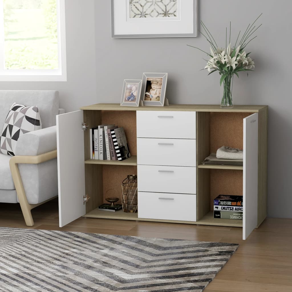 

vidaXL Dressoir 120x35,5x95 cm spaanplaat wit en sonoma eikenkleurig