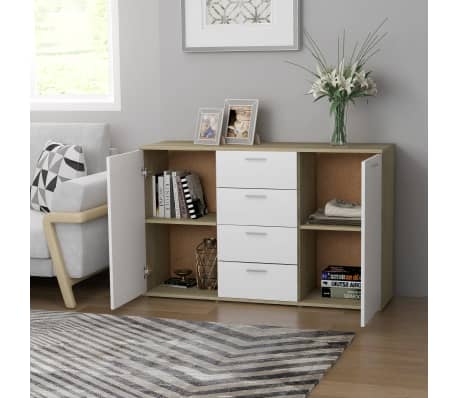 vidaXL Skjenk hvit og sonoma eik 120x35,5x75 cm konstruert tre