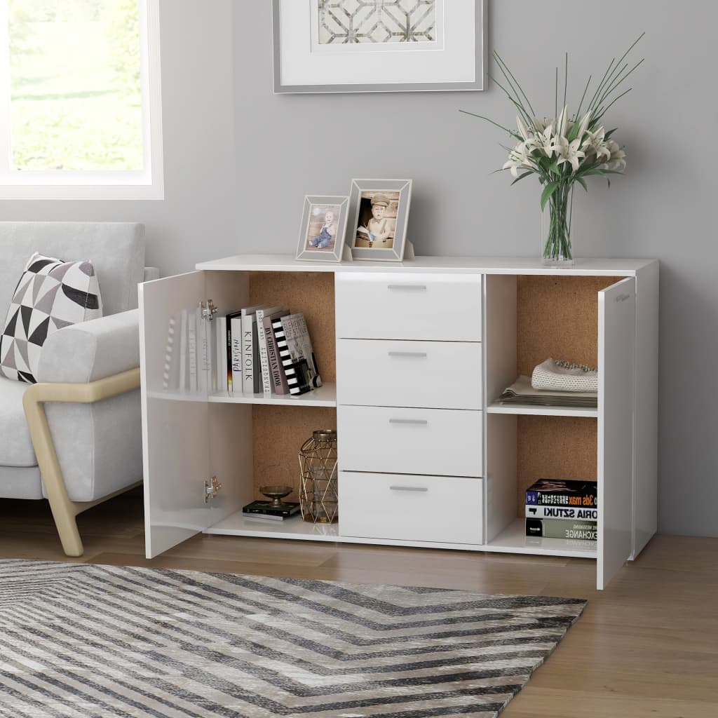 vidaXL Credenza Bianco Lucido 120x35,5x75 cm in Legno Multistrato