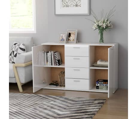 vidaXL Credenza Bianco Lucido 120x35,5x75 cm in Legno Multistrato