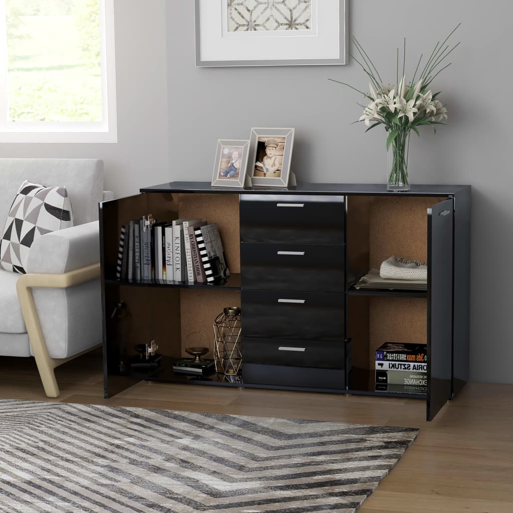 

vidaXL Dressoir 120x35,5x75 cm spaanplaat hoogglans zwart