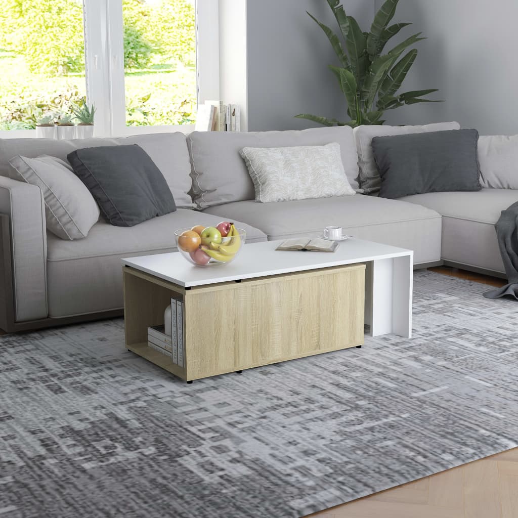 

vidaXL Salontafel 150x50x35 cm spaanplaat wit en sonoma eikenkleurig