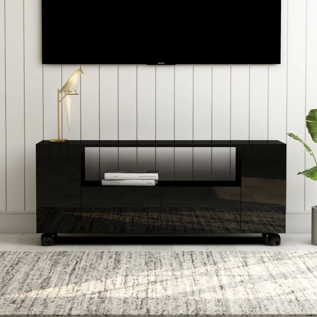 vidaXL Comodă TV, negru extralucios, 120x35x48 cm, lemn prelucrat