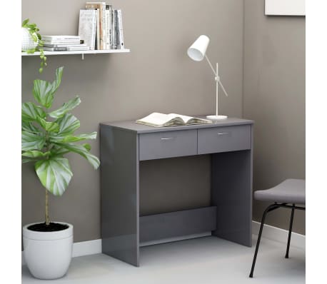 vidaXL Desk High Gloss Gray 31.5"x15.7"x29.5" Engineered Wood