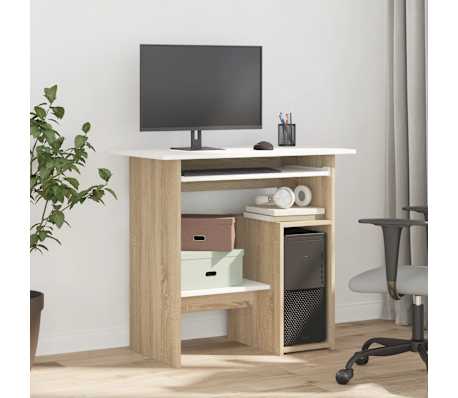 vidaXL Письмовий стіл Білий і дуб сонома 80x45x74 см ДСП