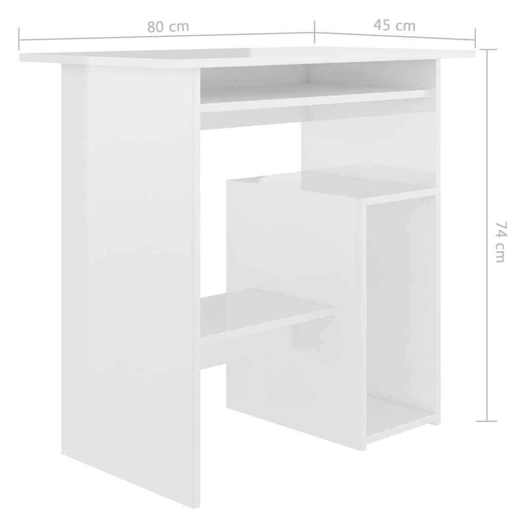 imagem de vidaXL Secretária 80x45x74 cm derivados de madeira branco brilhante8