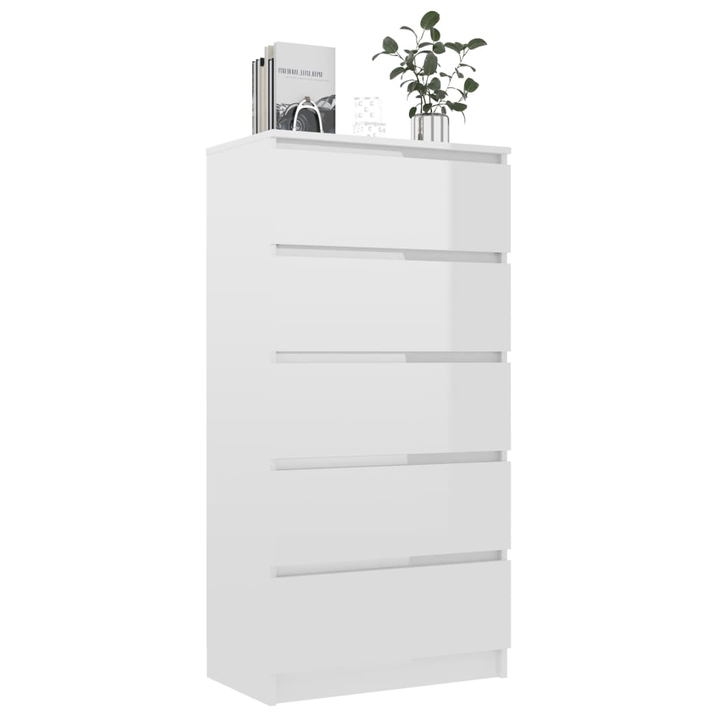 vidaXL Credenza Cassetti Bianco Lucido 60x35x121 cm Legno Multistrato