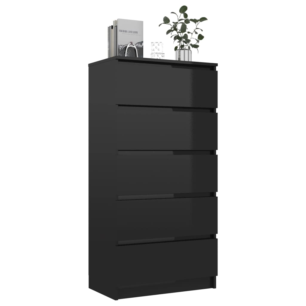 vidaXL Buffet à tiroirs Noir brillant 60x35x121 cm Aggloméré