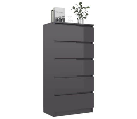 vidaXL Buffet à tiroirs Gris brillant 60x35x121 cm Aggloméré