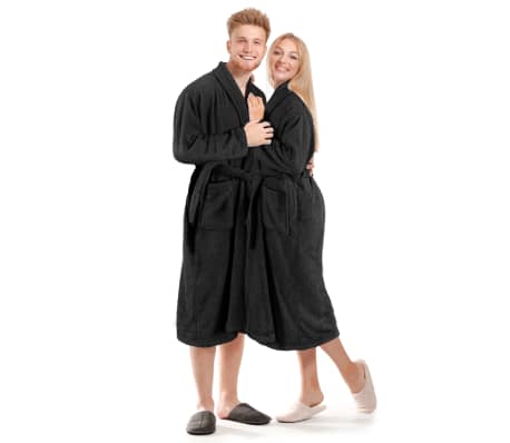 vidaXL Frottee-Bademantel Unisex 100 % Baumwolle Schwarz S