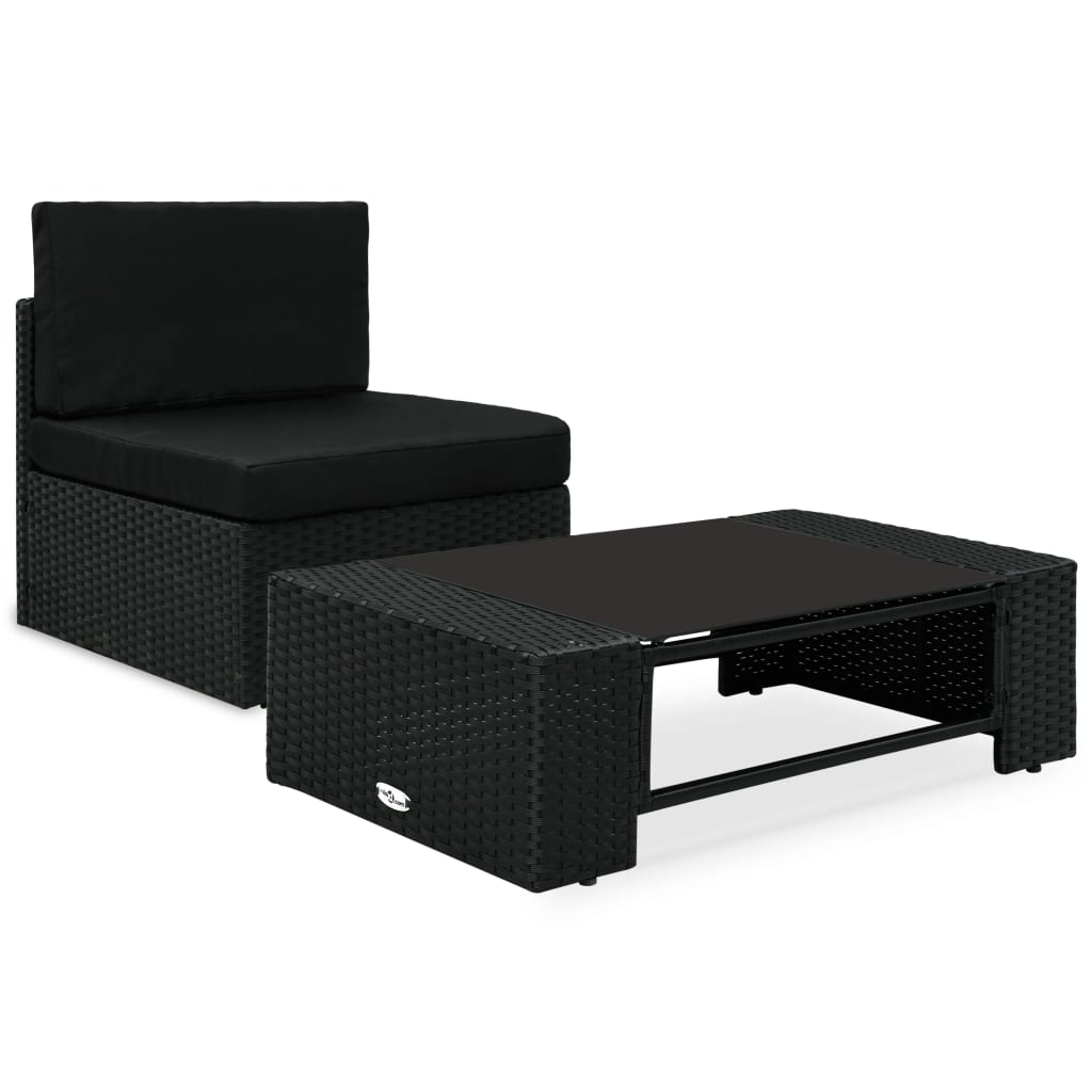 vidaXL Set mobilier de grădină, 2 piese, negru, poliratan