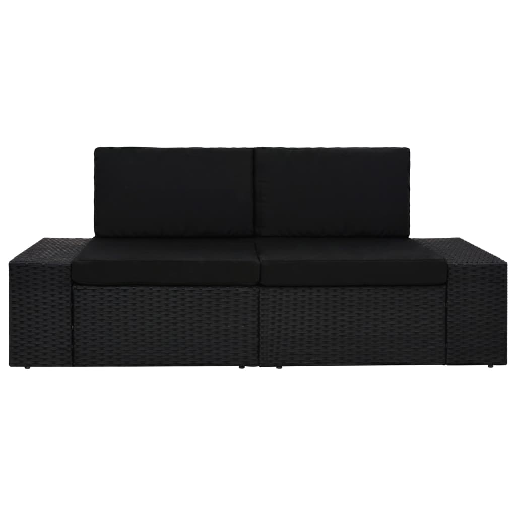 vidaXL Tweezitsbank sectioneel poly rattan zwart afbeelding