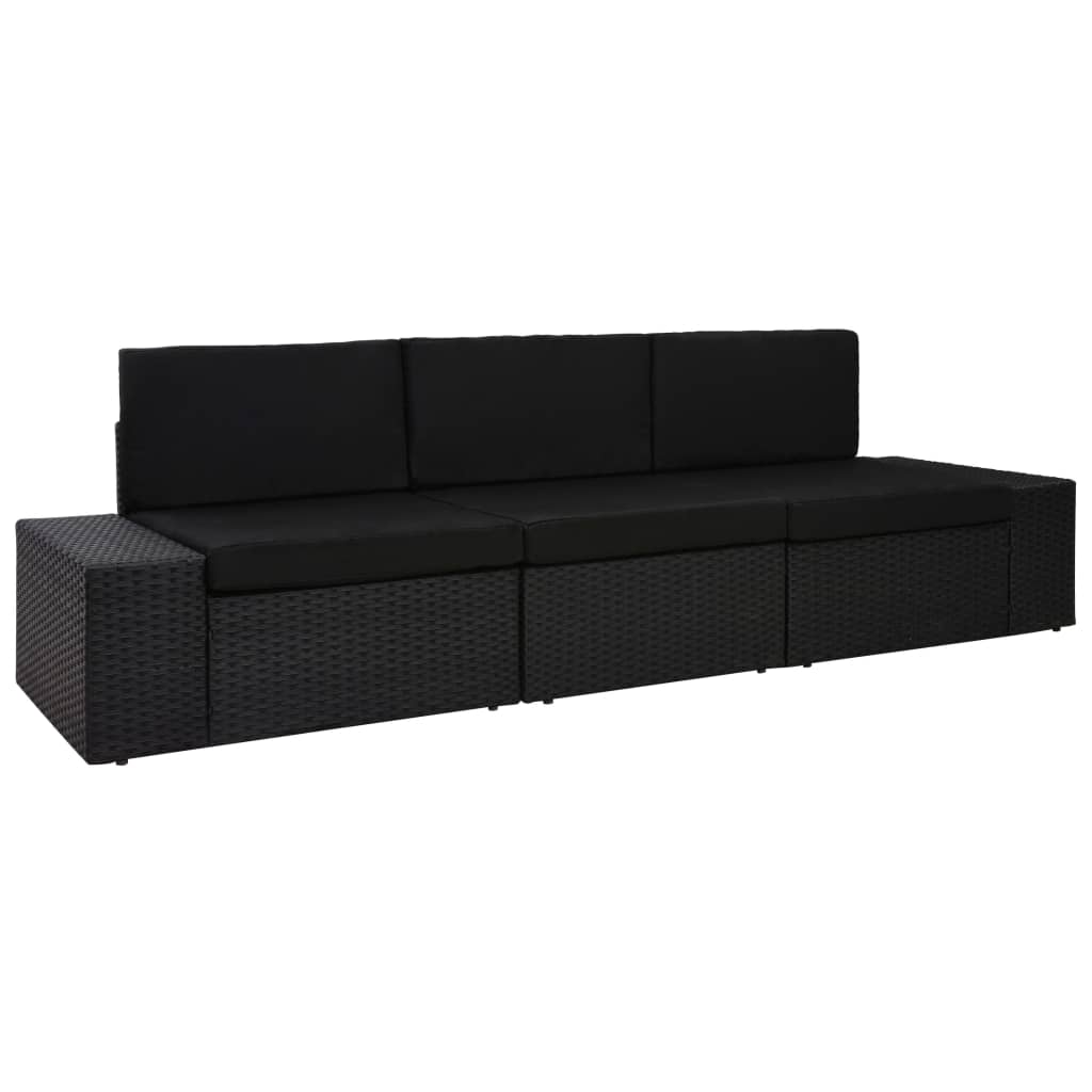 vidaXL Modulares 3-Sitzer-Sofa Poly Rattan Schwarz