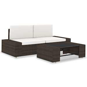 Vrtna garnitura 3-delna poli ratan rjava