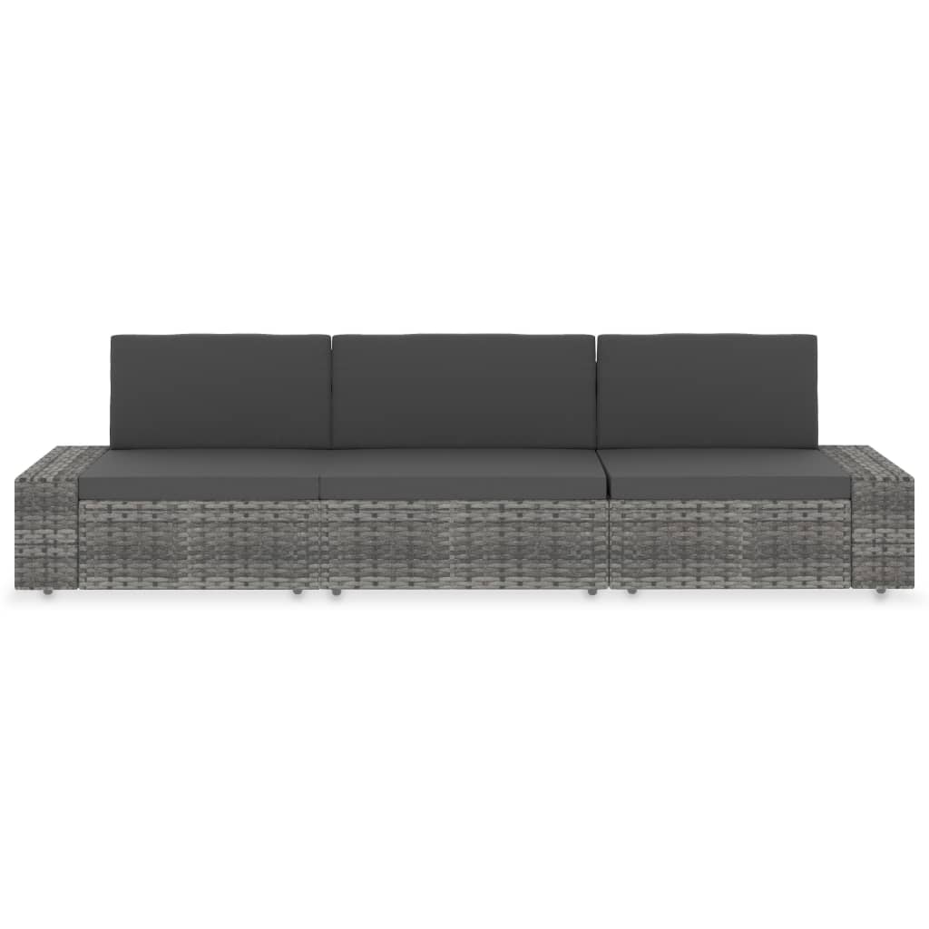 Thumbnail - vidaXL Modulares 3-Sitzer-Sofa Poly Rattan Grau