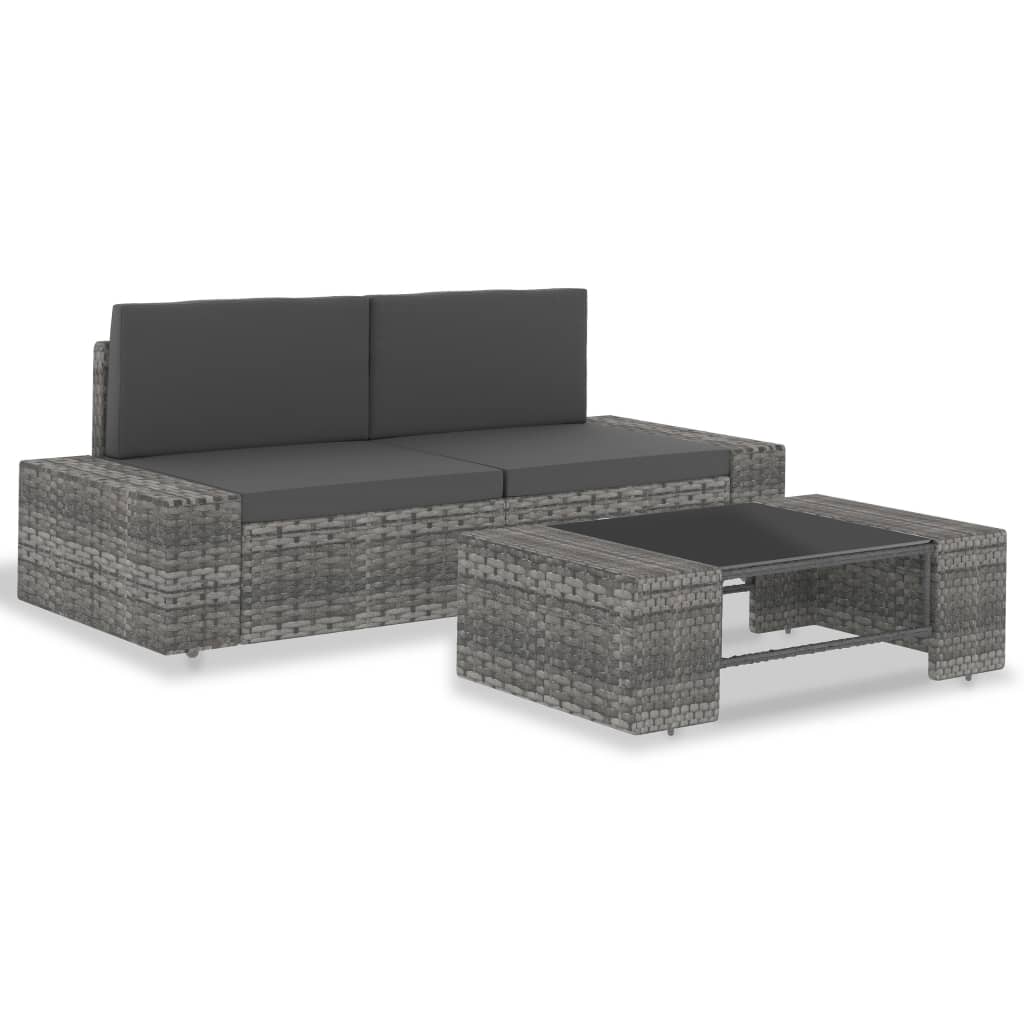 vidaXL Set Divani da Giardino 3 pz in Polyrattan Grigio