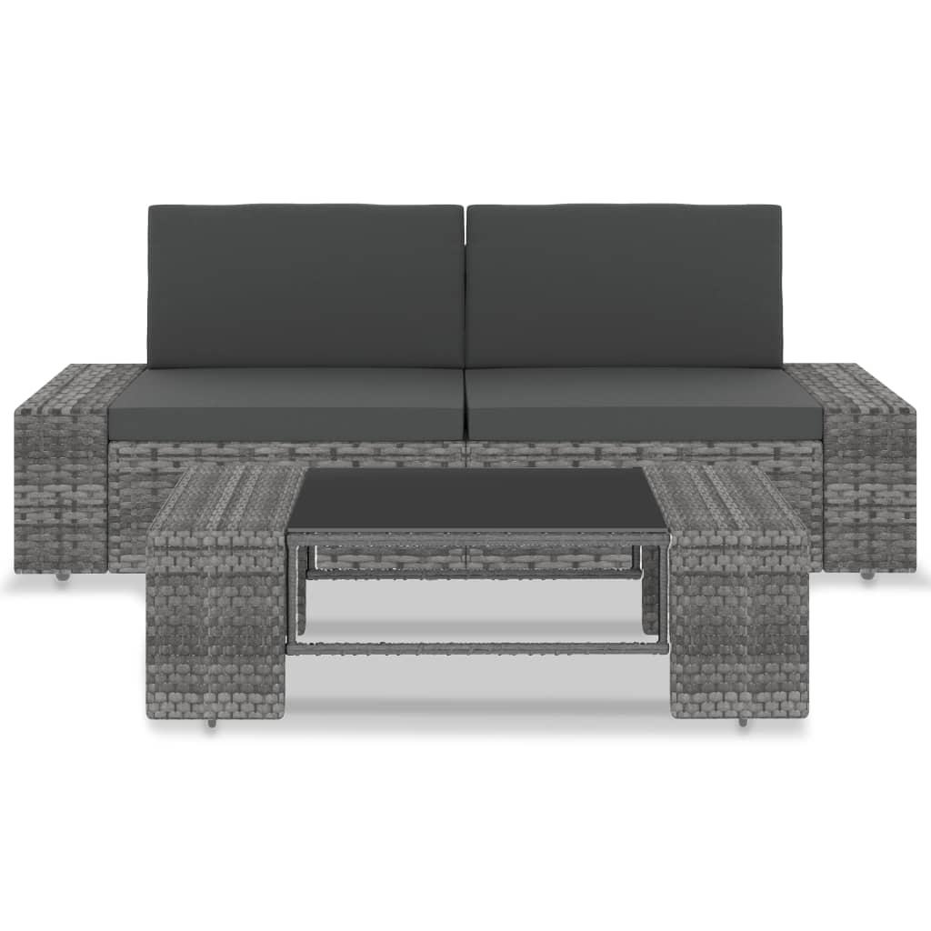 Thumbnail - vidaXL 3-tlg. Garten-Lounge-Set Poly Rattan Grau