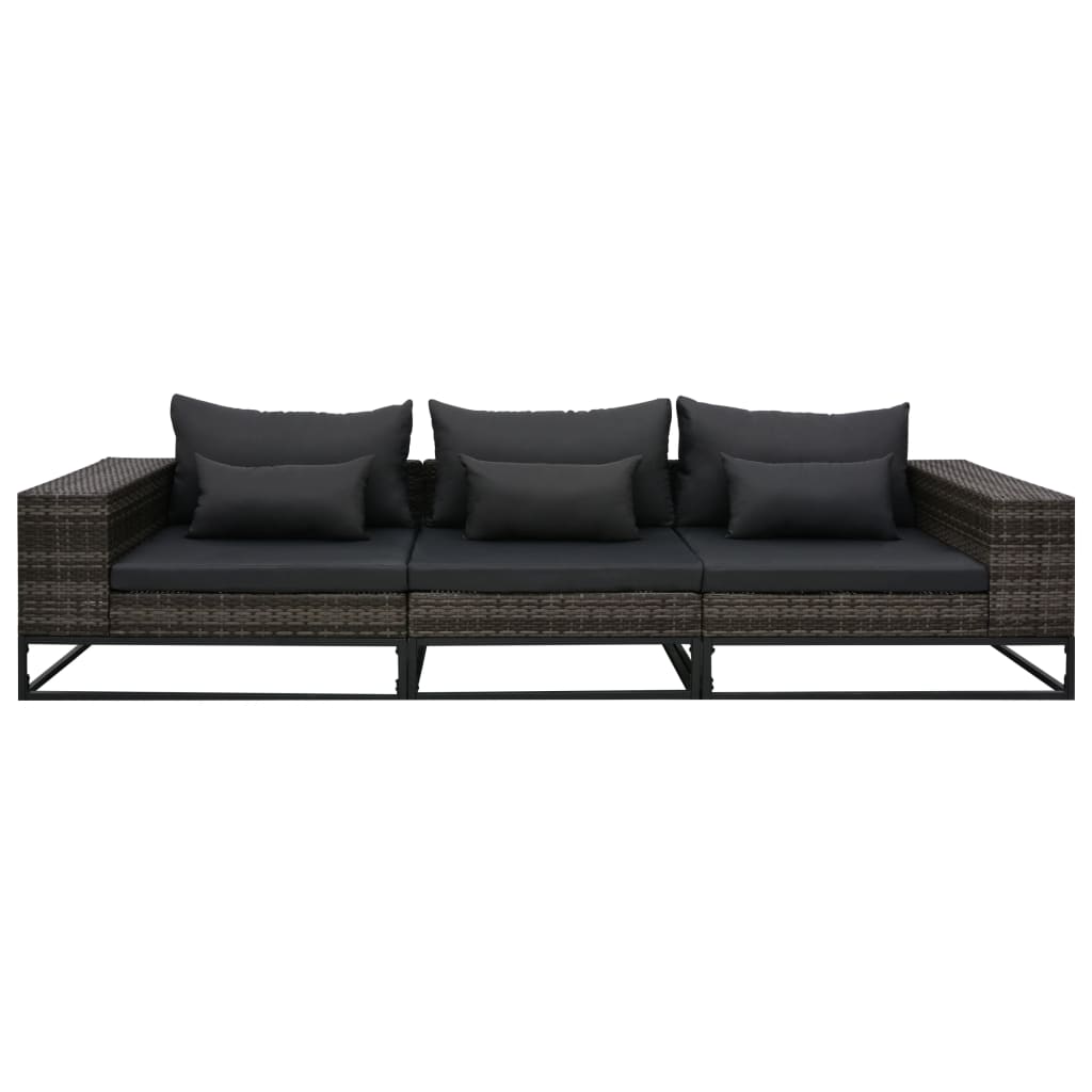 

vidaXL 3-delige Loungeset met kussens poly rattan grijs