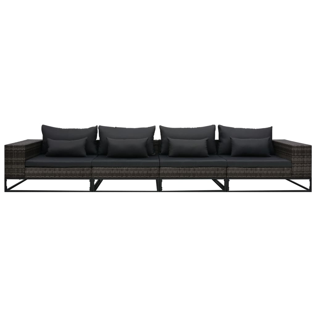 

vidaXL 4-delige Loungeset met kussens poly rattan grijs