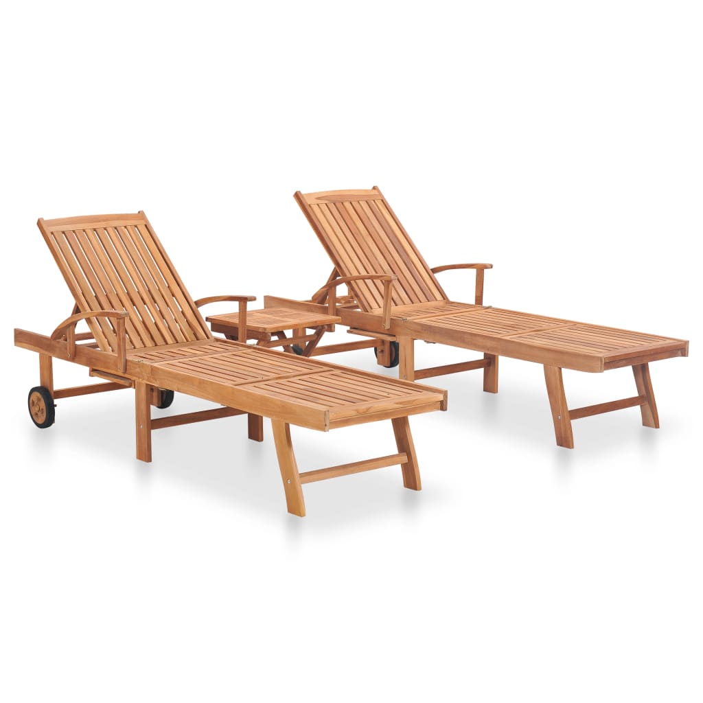 Sun Loungers 2 Piece with Table Solid Teak Wood