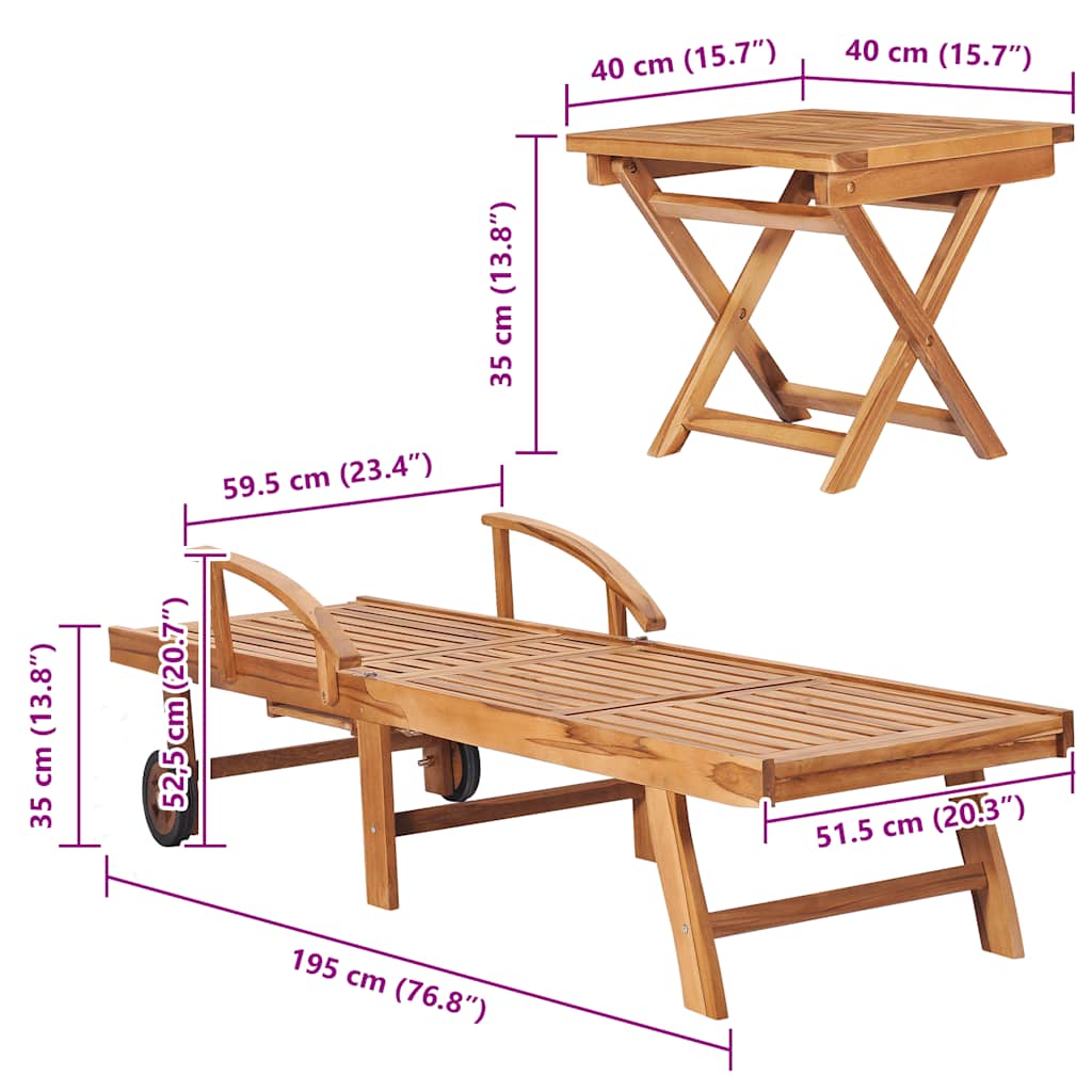 Zahradní lehátka 2 ks se stolkem masivní teak - obrázek 16