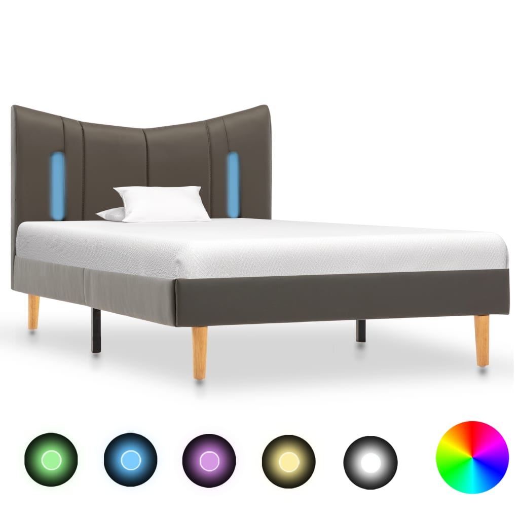 vidaXL Cadru de pat cu LED, antracit, 100 x 200 cm, piele artificială vidaxl.ro